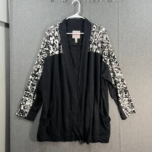 Isaac Mizrahi Live! Soho Baby French Terry Open Front Cardigan Pitch Black 3X